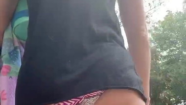 Bikini babe walking to pool