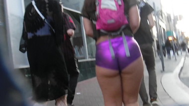 BootyCruise: Rave Cam 2019-57: Cheeky Purple Sateen Shorts