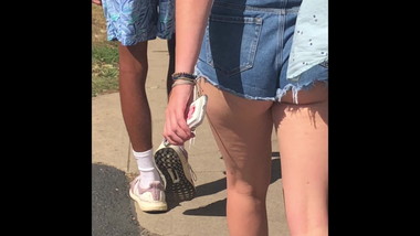 Candid Nice Ass Cheeks in Blue Denim Shorts