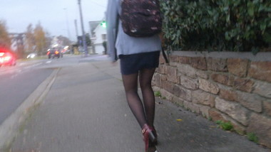 Pantyhose and red heels