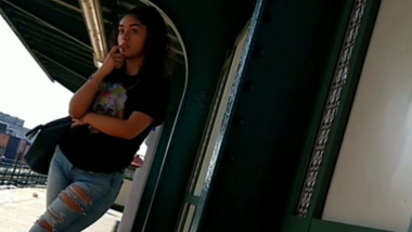 Latina cutie nice ass in jeans waiting for the train