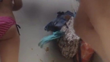 Voyeur cabin beach changing teen