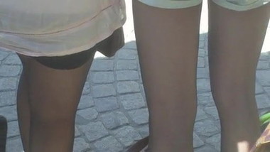 Candid teen legs in black pantyhose