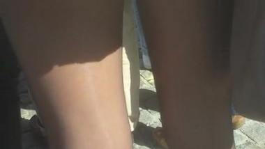 Candid pantyhose legs teen