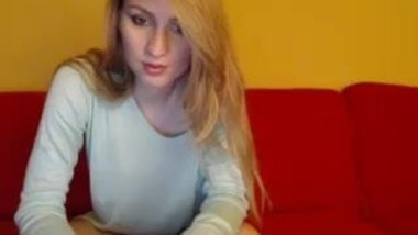 Nice blondie strips naked and inserts butt plug and dildo