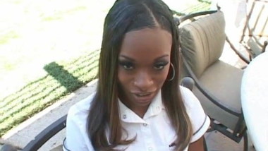 Ebony teen Divine caught smoking gets creampie