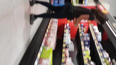 Jeans ass in supermarket bend over