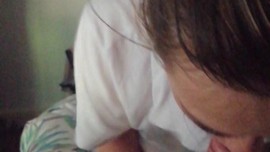 Shy teen drinks all my cum