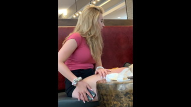 CuteBlondeTeen Disgusting Eating and phone rubbing