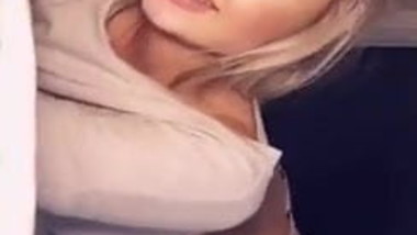 English blonde plays with dildo