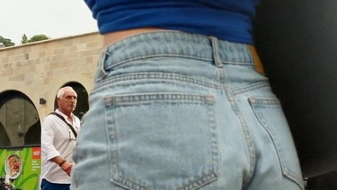 Candid ass in jean shorts