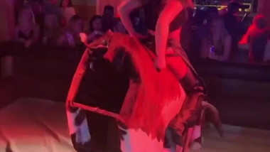 Busty bartender rides mechanical bull