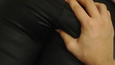 My perverted neighbor pats my ass in leather leggings