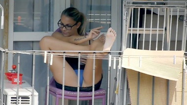 Beautiful teen upskirt in balcony