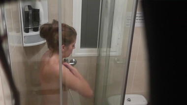 Redhead teen in shower