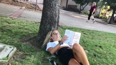 College Teen Sitting Upskirt