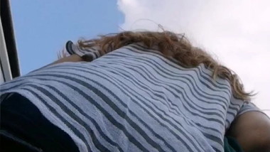 No panties, upskirt, ass, pussy, Jean skirt