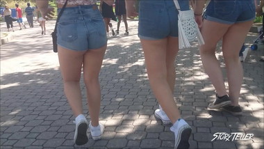 3 Teens In Short Shorts - 2 Cheek Peeks