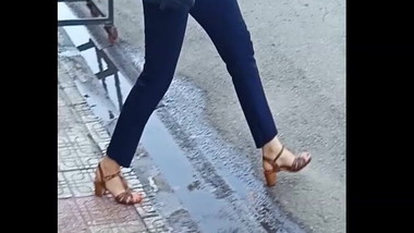 beautiful high heel feet spy in street