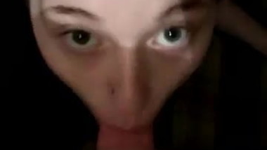 Barely legal girl sucks on big white cock