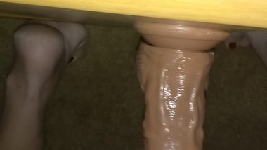 Teen cumming on big dildo