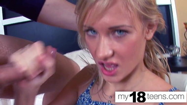 MY18TEENS - Blonde Suck Big Dick her Boyfriend got Cum Face