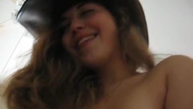 Funny teen blonde rides her stallion.